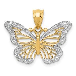 14k Yellow Genuine Gold with  Rhodium Butterfly Necklace Charm Pendant